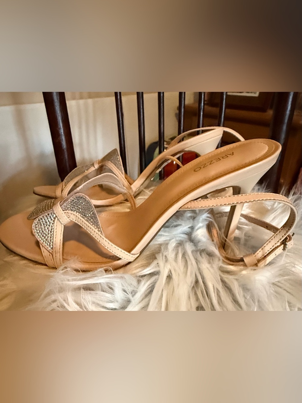 AREZZO Women’s Nude Strappy Crystal Accent Heeled Sandals. Gorgeous!
